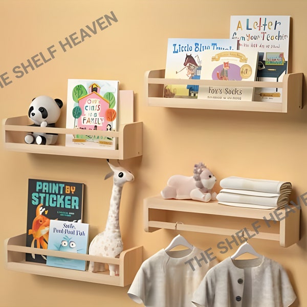 Wall Book Shelves Set Of 4, Wood Floating Shelves, Montessori Baby & Kids Room Shelf, Nursery Shelves,Kids Room Decor,Living Room wall Decor