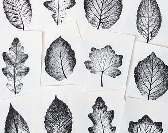 Miniprints boomblad, set van 4 - Originele handgemaakte monoprintkunst
