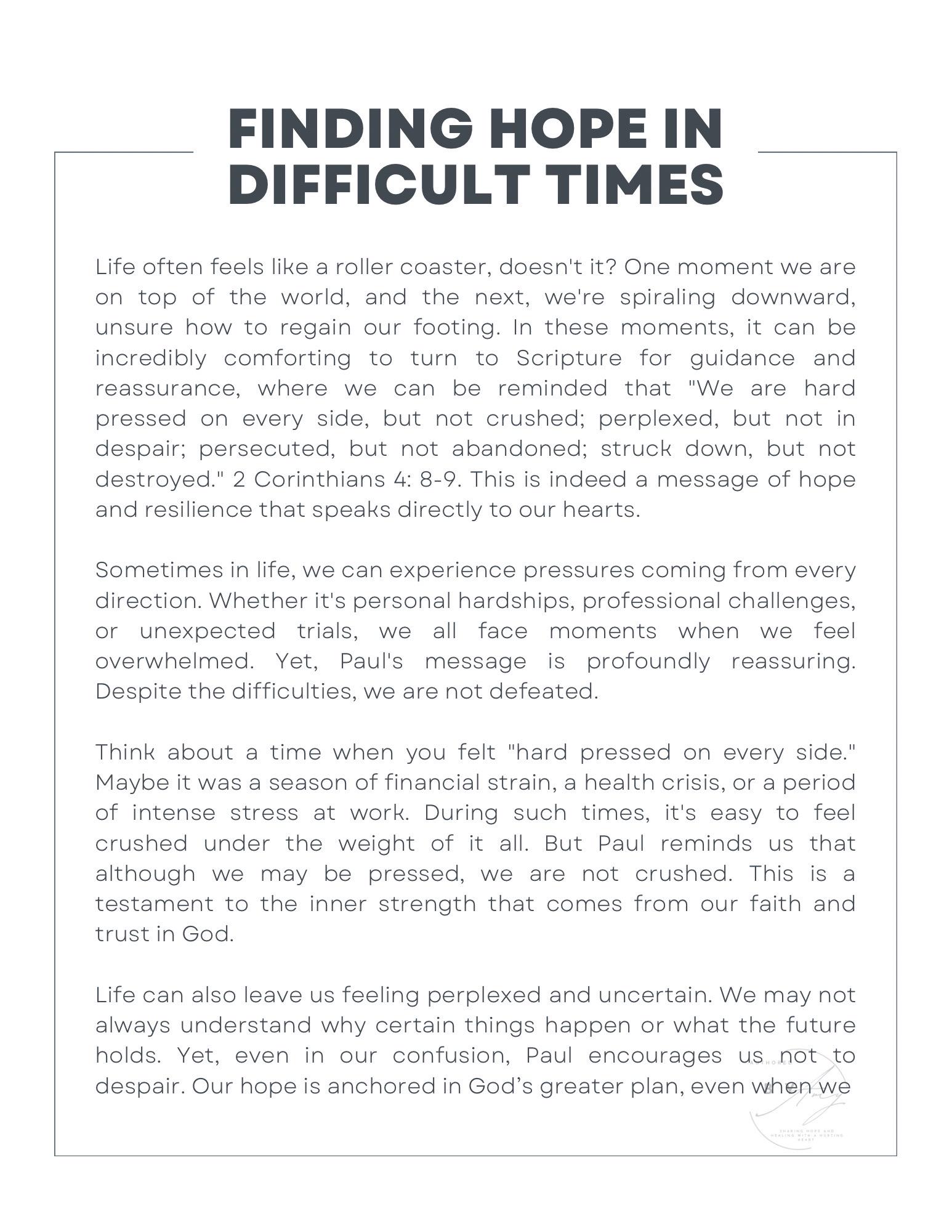 Scripture Memory Journal- Finding Hope in Difficult Times (2corinthians ...
