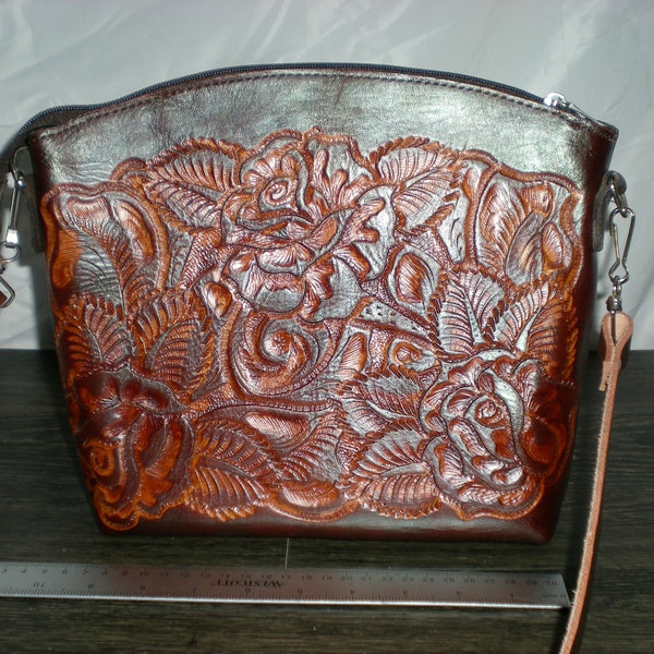 Brown Hand tooled leather purse (medium)