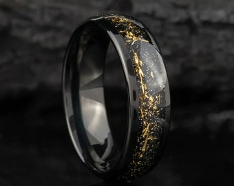 Anillo de tejido de oro, anillo de bodas, ajuste cómodo, anillo espacial, anillo de galaxia, anillo de tungsteno, carburo, anillo de fragmentos de oro, anillo de escamas de oro, oro