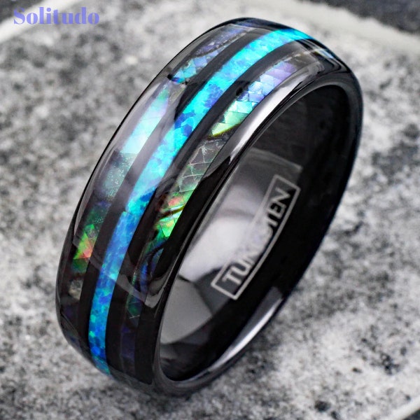 Blue Aqua Tungsten ring, mens tungsten ring, mutli colour ring, blue ring, blue tungsten ring, his and her ring, nebula ring, space ring,