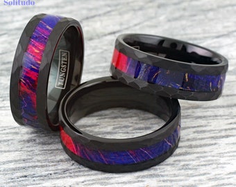 Black hexagon Nebula ring, Purple and red tungsten ring, Tungsten ring, Red tungsten ring, blue tungsten ring, purple tungsten, engrave ring