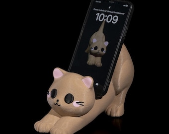 Cat Phone Holder – 3D Printed | Smartphone Stand | Gift for Cat Lovers | Desk Decoration Made of PLA