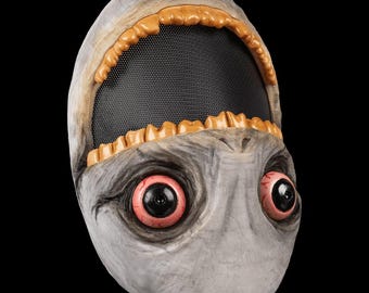 Upside-Down Grinner – Ultra-griezelig Halloween-masker met gigantische ogen en monsterlijke mond | Horrorkostuum Unisex | Handbeschilderd | One Size