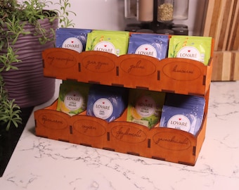 Personalized wooden tea bag organizer, tea bag rack ply shelf holder wall mount tea bag storage tea display wood tea organizer plywood laser