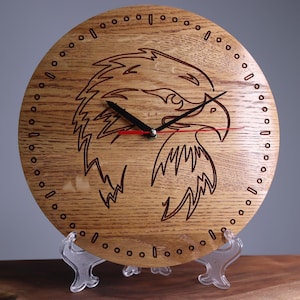 Exclusive wooden clock, eagle, Wood wall clock, Wood clock, Handmade clock, Wall decor, Engraving clock, Classic, Rustic clock