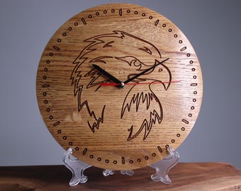 Exclusive wooden clock, eagle, Wood wall clock, Wood clock, Handmade clock, Wall decor, Engraving clock, Classic, Rustic clock