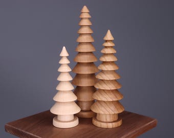 Beautiful three hand turned wooden Christmas trees, handmade wooden Christmas tree, Made in Ukraine wooden new year Christmas tree shaped