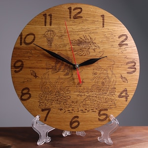Exclusivo reloj de madera, Mar, Reloj de pared de madera, Reloj de madera, Reloj hecho a mano, Decoración de pared, Reloj de pared grabado, Clásico, Reloj rústico. pescado
