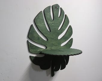 Vintage Style Wall Shelf, Shelf Country House Style, Mountain House Decor, Wooden Shelf, Display Shelf Victorian Modern Monstera Leaf Design