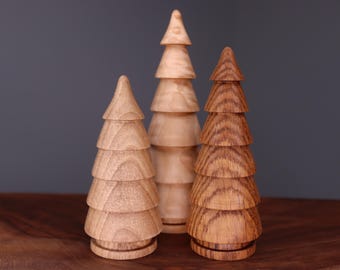 Beautiful three hand turned wooden Christmas trees, handmade wooden Christmas tree, Made in Ukraine wooden new year Christmas tree shaped