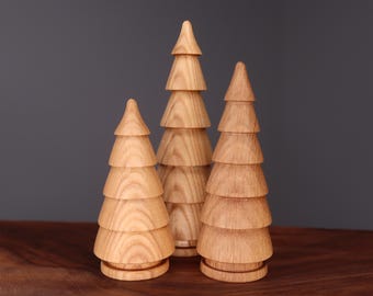 Beautiful three hand turned wooden Christmas trees, handmade wooden Christmas tree, Made in Ukraine wooden new year Christmas tree shaped