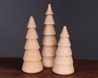 Beautiful three hand turned maple wooden Christmas trees, handmade wooden Christmas Made in Ukraine wooden new year Christmas tree shaped