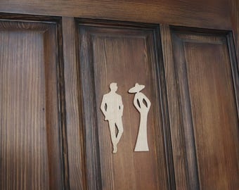 Elegant Wooden Restroom Door Sign, Retro Style Bathroom Decor, Unobtrusive Oak or Maple Wood Sign, Minimalist Washroom Plaque