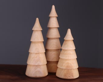 Beautiful three hand turned maple wooden Christmas trees, handmade wooden Christmas Made in Ukraine wooden new year Christmas tree shaped