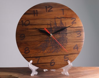 Exclusive wooden clock, ancient castle, Wood wall clock, Wood clock, Handmade clock, Wall decor, Engraving wall clock, Classic, Rustic clock