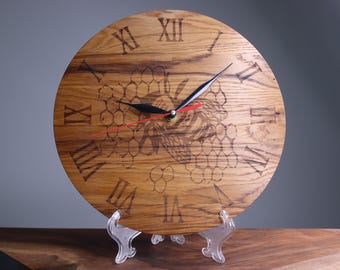 Exclusive wooden clock, bee honey, Wood wall clock, Wood clock, Handmade clock, Wall decor, Engraving wall clock, Classic, Rustic clock