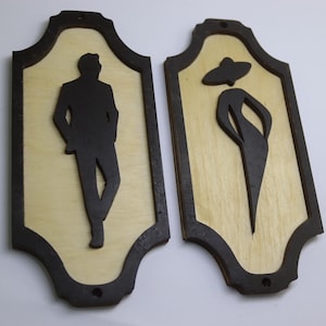 Wooden Door Sign, Retro Style Restroom Plaque Toilet Door Sign, Wood WC Door Pointer, Vintage Style Wooden Wall Sign, Wardrobe Door Plate