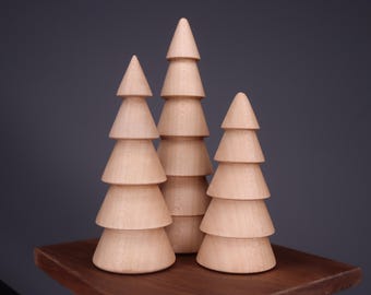 Beautiful three hand turned wooden Christmas trees, handmade wooden Christmas tree, Made in Ukraine wooden new year Christmas tree shaped