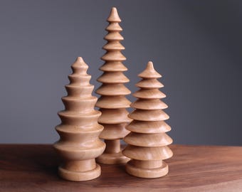 Beautiful three handmade wooden Christmas trees set, hand turned wooden tree, Made in Ukraine new year tree, handmade christmas decorations