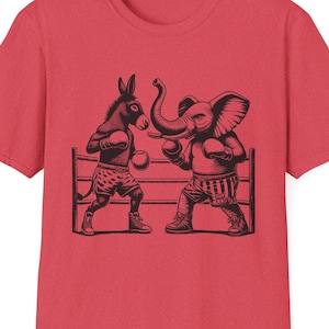 Donkey and Elephant Democrat and Republican Political Shirt Unisex Softstyle T-Shirt Donkey Shirt Elephant Shirt Moderate Voter Shirt