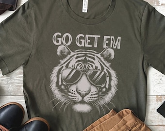 Go Get Em Tiger Shirt Tiger T Shirt Tiger King Cool Tiger Tee Unisex Jersey Short Sleeve Tee Retro Style Graphic