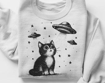 UFO-Katze PNG JPEG Sublimationsdruck Meowdy Katzen-Shirt Lustige Katze PNG Lustiges Katzen-Shirt Memecore png Weltraum-Katzen-Shirt