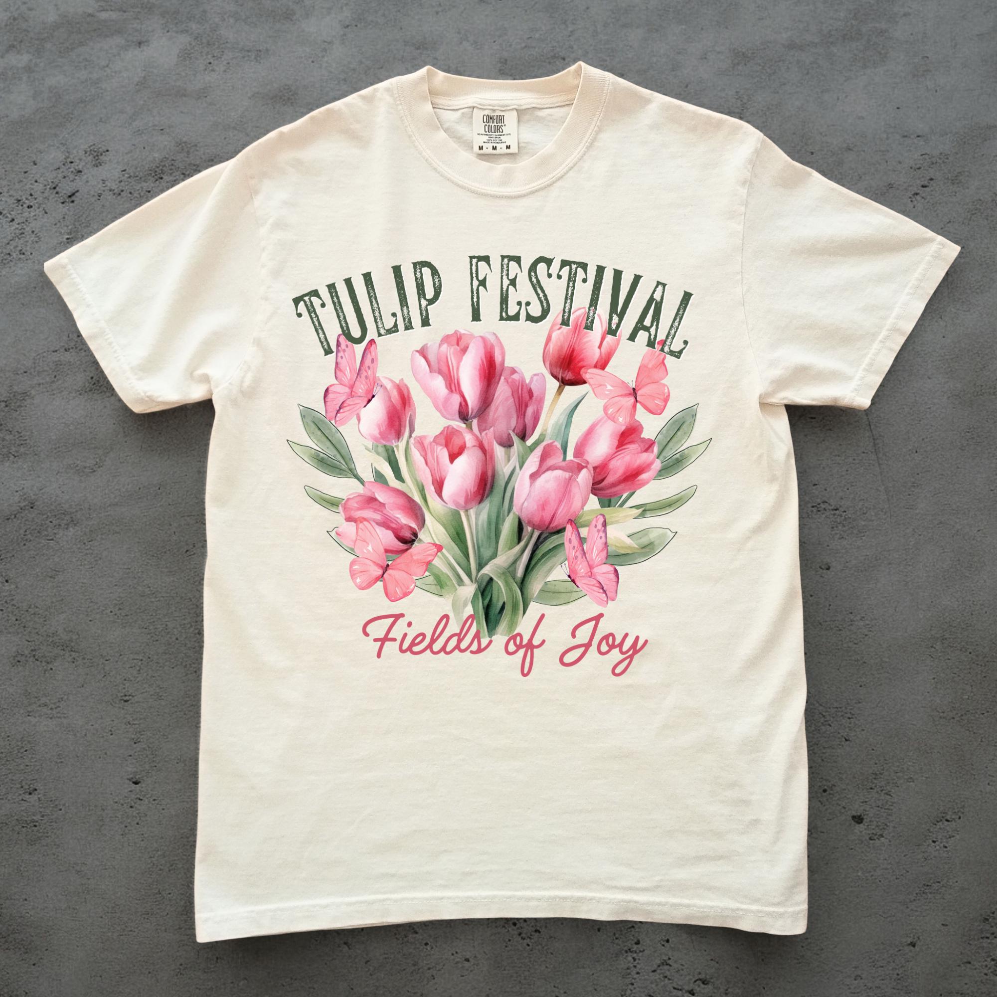 Tulip Festival Retro 90s Tee Shirt Comfort Colors Flower Shop