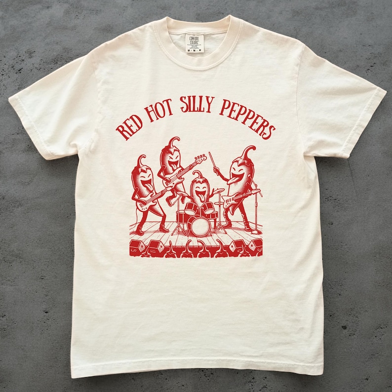 Red Hot Silly Peppers Comfort Colors estilo anos 90 Retro Engraçado Rock Band Camiseta Músico Presente Silly Tee Snarky Tee Tiktok Meme Camiseta Guitarra imagem 1