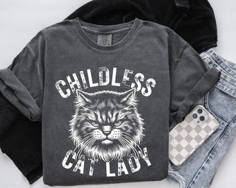 Childless Cat Lady Election 2024 Comfort Colors Vote Blue Shirt Feminist Shirt Social Justice Shirt Vote 2024 Voter Shirt Crazy Cat Lady