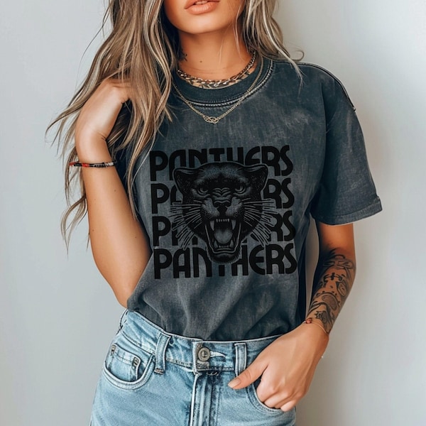 Panthers Shirt Retro Panther Mascot Comfort Colors Panther Shirt Retro Style Graphic Back to School Teacher Shirt Panther School Spirit Wear