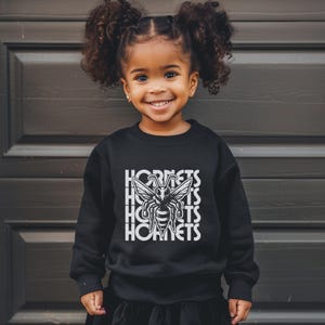 Hornets Mascot Youth Crewneck Sweatshirt Hornets Shirt Back To School First Day of School Kids Hornets Shirt Gameday Shirt Hornets Team Tee