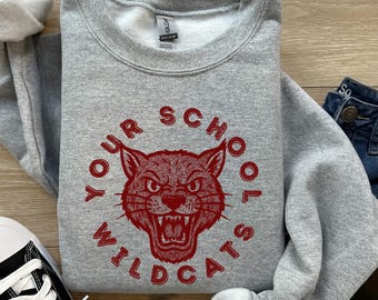 Custom Retro Wildcats Mascot Sweatshirt School Colors Wildcats Sweatshirt Back To School Wildcat Football Wildcat Basketball Go Wildcats
