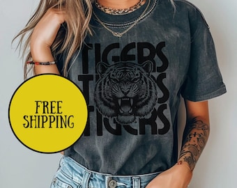 Chemise tigres T-shirt mascotte tigres rétro couleurs confort Chemise tigre style rétro avec graphique pour la rentrée des classes Chemise enseignant Tiger School Spirit Wear