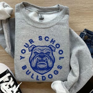 Custom Retro Bulldog Mascot Sweatshirt School Colors Bulldogs Sweatshirt Back To School Bulldogs Football Bulldogs Basketball Go Bulldogs