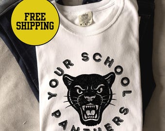 Custom retro panter mascotte shirt schoolkleuren panter shirt comfort kleuren terug naar school panter voetbal panter basketbal Go Panthers