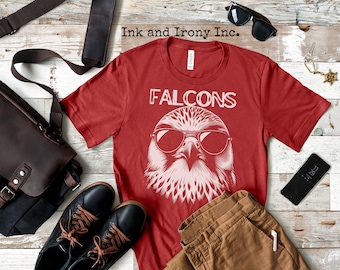 Falcons-shirt cool Falcon-mascotte-shirt, uniseks jersey T-shirt met korte mouw retrostijl afbeelding