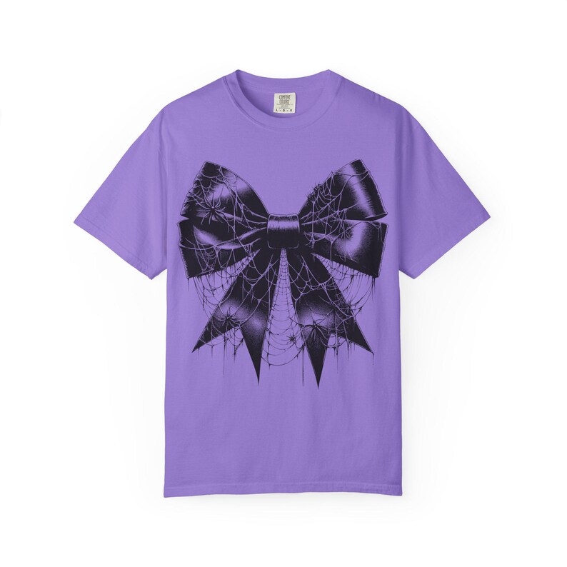Coquette Halloween Comfort Colors Spider Web Shirt Spooky Season Halloween Shirt Goth Bow Shirt Scary Spider Shirt Fall Shirt Spider Tee image 4