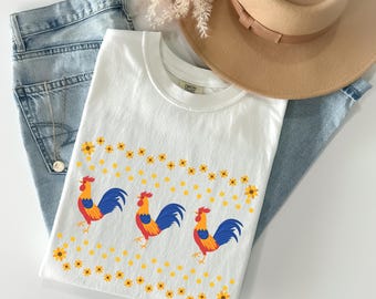 Retro Hahn Shirt Sonnenblume Shirt Vintage-Stil Grafik-T-Shirt Komfort Farben Hahn Küche Grafik-Shirt Hahn T-Shirt Retro Grafik-Shirt
