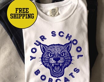 Benutzerdefinierte Retro Bobcats Maskottchen Shirt Schule Farben Bobcats Shirt Komfort Farben zurück zur Schule Bobcat Fußball Bobcat Basketball gehen Bobcats