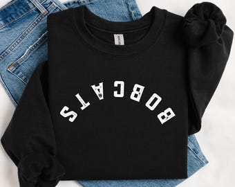 Sudadera de los Bobcats con cuello redondo, camiseta de los Bobcats, sudadera del equipo Bobcats al revés, regreso a clases, primer día de clases, camiseta de la mascota Bobcat