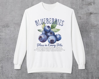 Sweat-shirt rétro années 90 à motif myrtille Chemise à col rond d'épaisseur moyenne myrtille Sweat-shirt myrtille Chemise graphique rétro vacances Chemise fruit