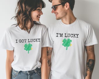 Paare St Patrick Tageshemden Paare St Patrick Hemden Verlobungshemden Für Sie und Ihn Passende Ich habe Glück, ich bin glückliches Hemd Shamrock