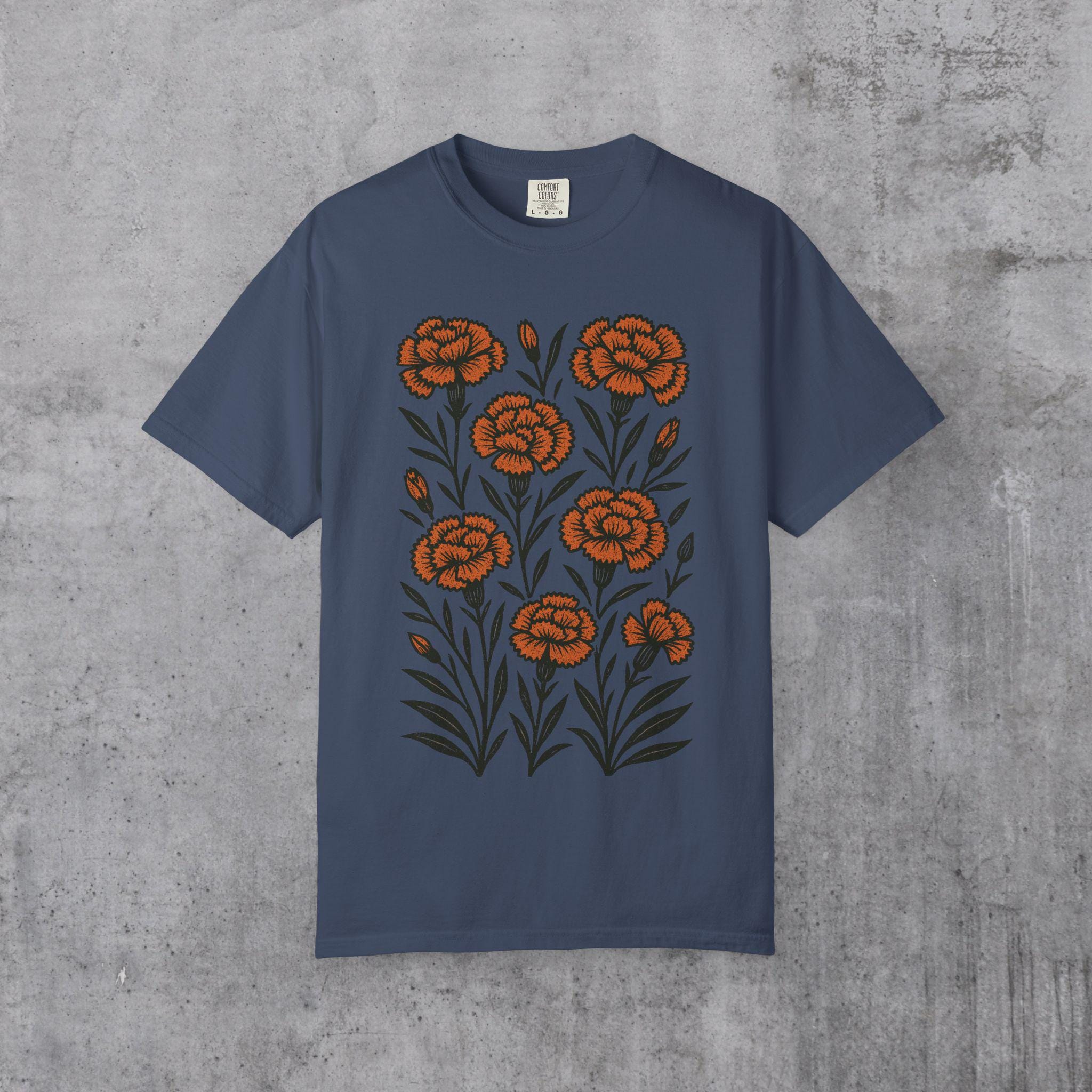 Retro Boho Marigold Graphic Tee Comfort Colors Gardener Shirt Boho