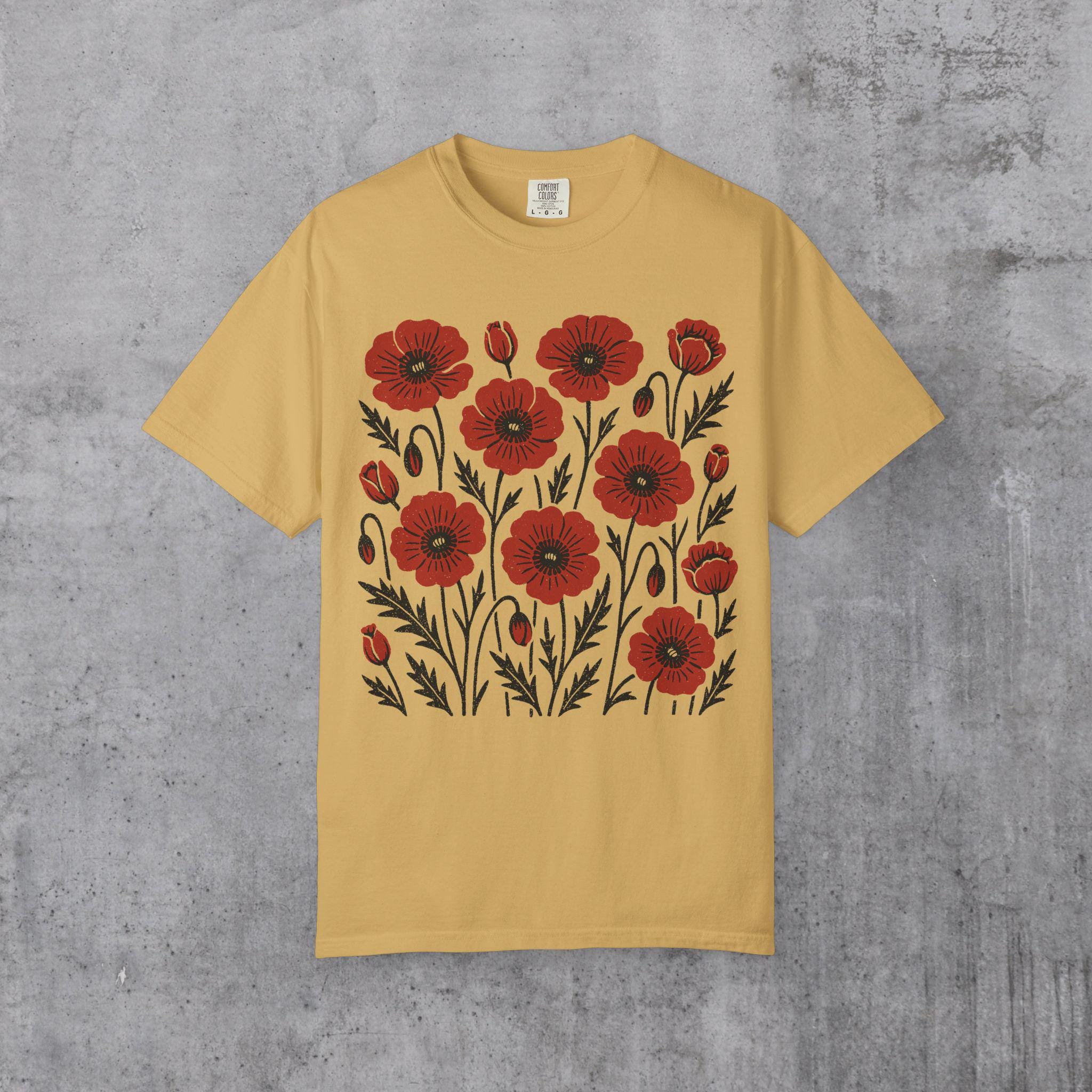 Retro Boho Poppy Graphic Tee Comfort Colors Poppies Shirt Boho