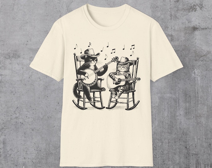 Bluegrass Country Music Vintage Cat Shirt Unisex Softstyle Gildan Tee 90s style graphic tee Country Cats Shirt Bluegrass Musician Shirt