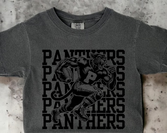 Panthers voetbal retro mascotte comfort kleuren panters mascotte panters shirt terug naar school panter mascotte shirt jeugd panter voetbal