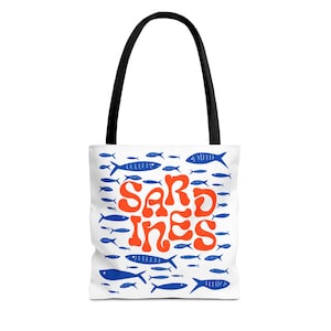 Retro Sardine Tote Fischer Aesthtic Nautical Tote Strandtasche Strandtasche Pooltasche Badetasche Urlaubstasche Tragen auf Tasche Trendige Einkaufstasche