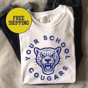 Camiseta retro personalizada de los Cougars, colores escolares, camiseta de los Cougars, colores cómodos, regreso a clases, fútbol de los Cougars, baloncesto de los Cougars, mamá de los Cougars